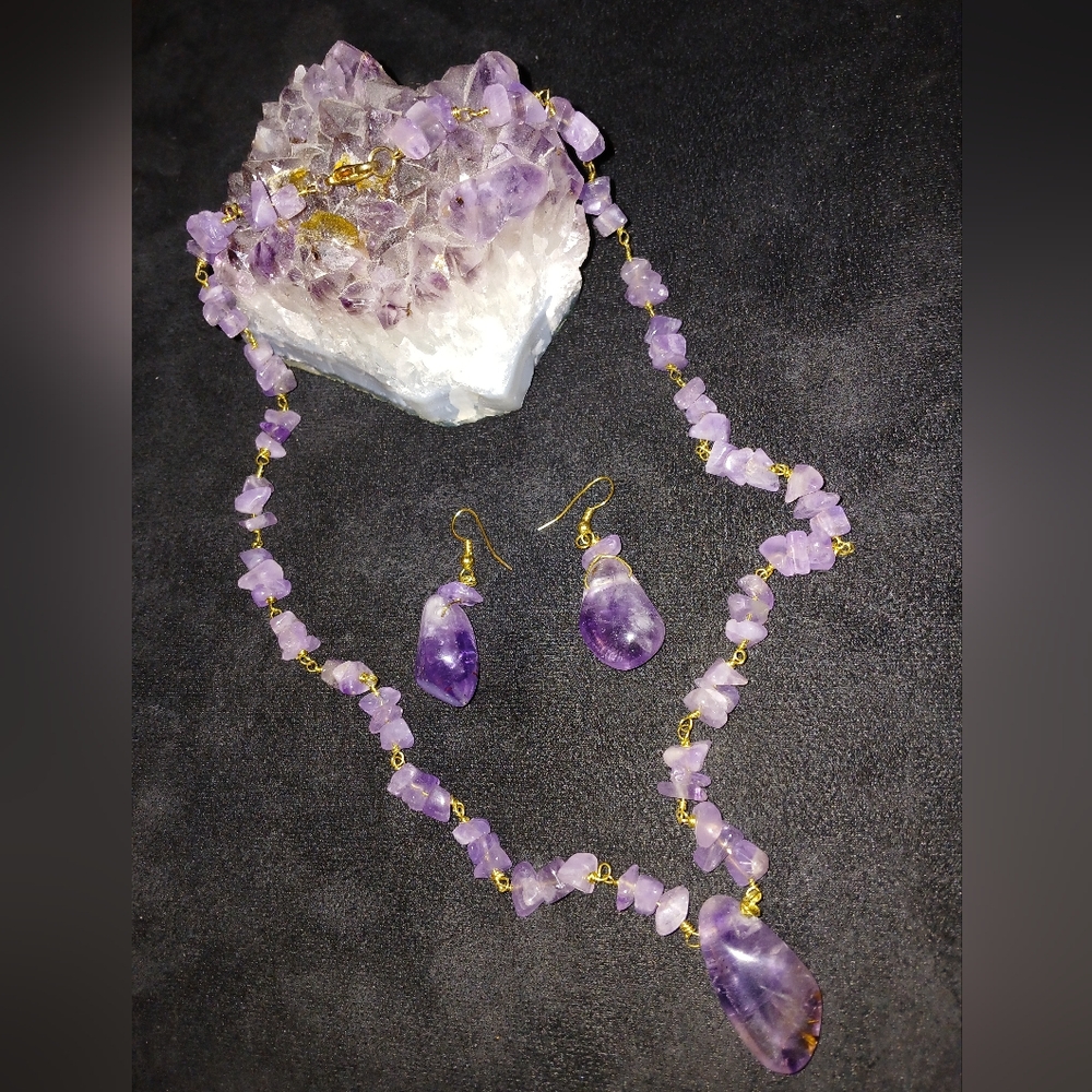 Park Lane Polished Amethyst Necklace and Earring Set